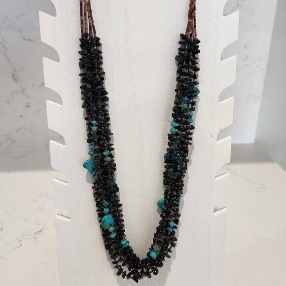 Native American Necklace with Onyx and Turquoise - Picture 4 of 6